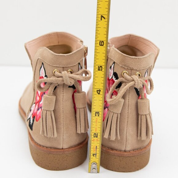 Kate Spade Bellville Ankle Boot Suede Floral Embroidered Bootie Tassel Tan 9 - Picture 9 of 12